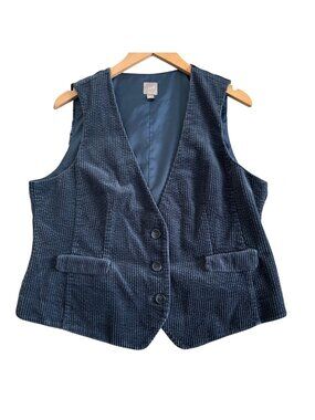 J. Jill Womens Sz Large Navy Corduroy Vest With Velvet Back Panel